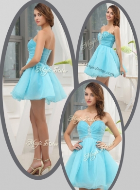 Lovely Sweetheart Beading Short Prom Dress in Aqua Blue for Homecoming for 2016 Spring