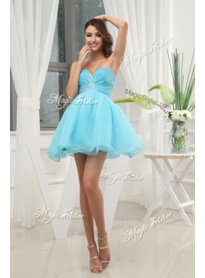 Lovely Sweetheart Beading Short Prom Dress in Aqua Blue for Homecoming for 2016 Spring