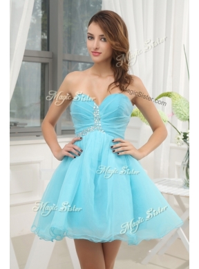 Lovely Sweetheart Beading Short Prom Dress in Aqua Blue for Homecoming for 2016 Spring