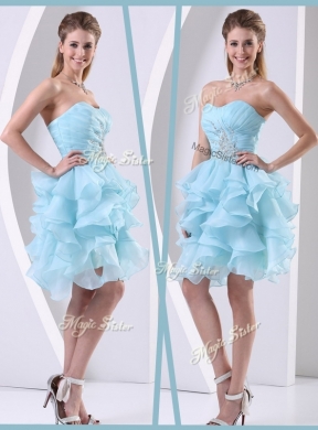 Pretty Mini Length Sweetheart Prom Dress with Beading and Ruffles