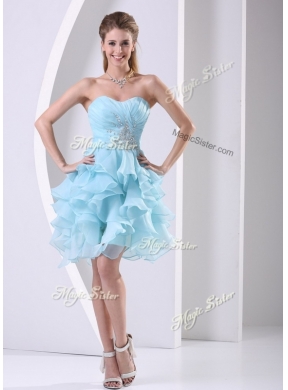 Pretty Mini Length Sweetheart Prom Dress with Beading and Ruffles