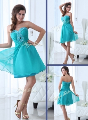 Pretty Short Sweetheart Beading Prom Dress in Turquoise for 2016