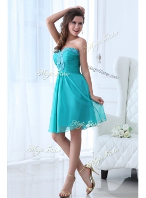 Pretty Short Sweetheart Beading Prom Dress in Turquoise for 2016