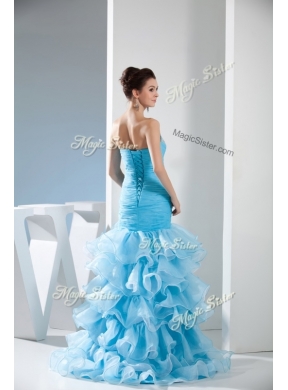 Beautiful  Mermaid Sweetheart Ruffled Layers Prom Dress in Aqua Blue