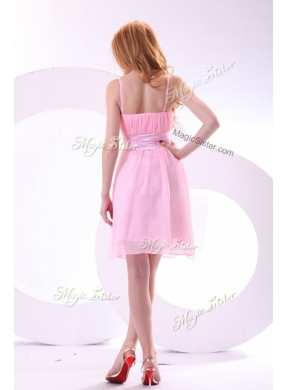 Beautiful Short Pink Prom Dresses with Hand Made Flowers and Belt