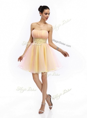 Beautiful Short Strapless Lace Up Prom Dresses with Beading and Ruching