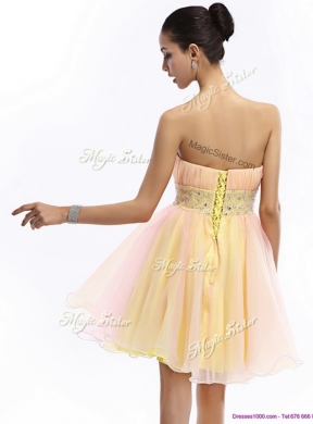 Beautiful Short Strapless Lace Up Prom Dresses with Beading and Ruching