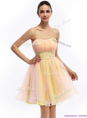 Beautiful Short Strapless Lace Up Prom Dresses with Beading and Ruching