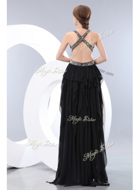 Beautiful Style V Neck High Low Prom Dresses in Black