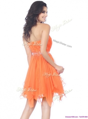 Beautiful  Sweetheart Beading and Ruching Short Prom Dresses in Orange