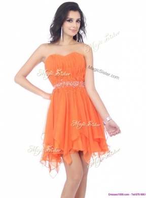 Beautiful  Sweetheart Beading and Ruching Short Prom Dresses in Orange