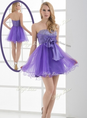 Beautiful Sweetheart Eggplant Purple Short Prom Dresses with Beading