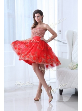 Beautiful  Sweetheart Red Prom Dress with Beading and Appliques