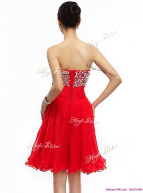 Beautiful Sweetheart Red Short Prom Dresses with Beading