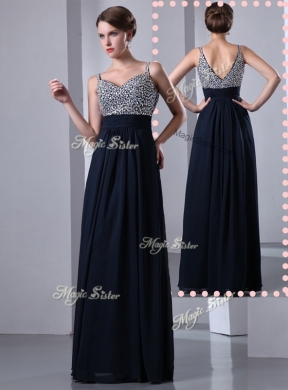 Classical Empire Straps Side Zipper Beading Prom Dresses in Black