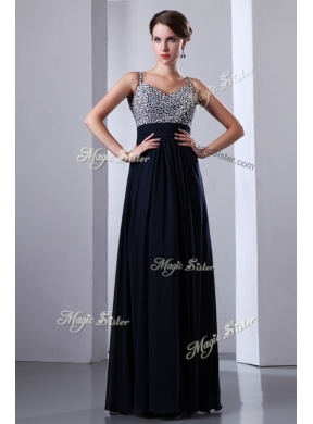 Classical Empire Straps Side Zipper Beading Prom Dresses in Black