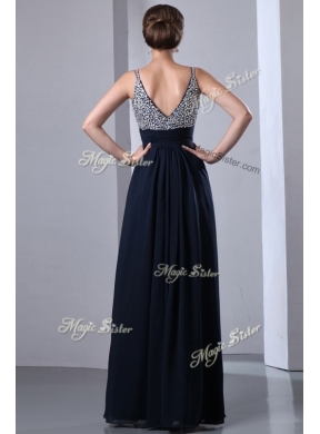 Classical Empire Straps Side Zipper Beading Prom Dresses in Black