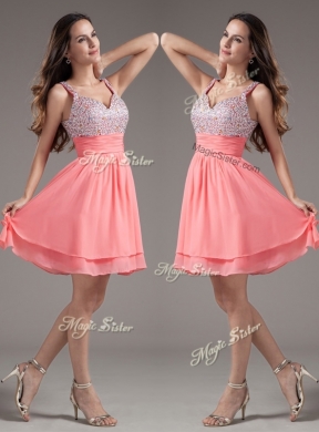 Discount Straps Beading Short Watermelon Prom Dresses