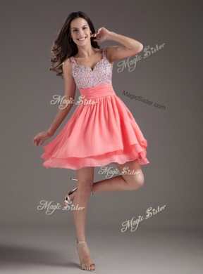 Discount Straps Beading Short Watermelon Prom Dresses