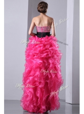 Exquisite High Low Hot Pink Prom Dress with Ruffles