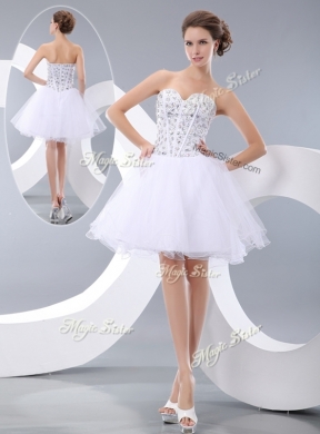 Fashionable White Short Prom Dresses with Beading for Cocktail