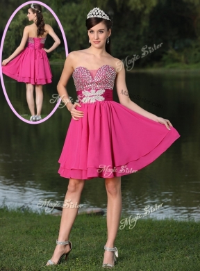 Inexpensive Short Sweetheart Beading Prom Dresses in Hot Pink