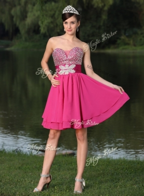 Inexpensive Short Sweetheart Beading Prom Dresses in Hot Pink