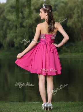 Inexpensive Short Sweetheart Beading Prom Dresses in Hot Pink