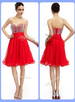 Lovely Short Sweetheart Beading Prom Dresses in Red