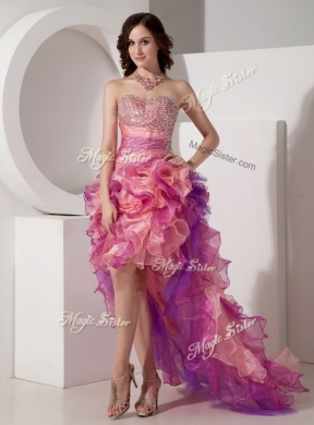 Luxurious High Low Beading Prom Dresses in Multi Color