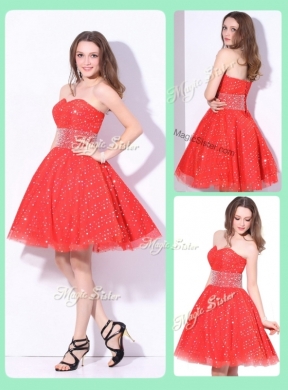 Luxurious Sweetheart Beading Prom Dress in Red for Fall