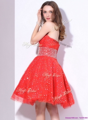 Luxurious Sweetheart Beading Prom Dress in Red for Fall