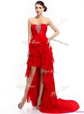 New Style High Low Ruffled Layers Prom Dresses with Beading