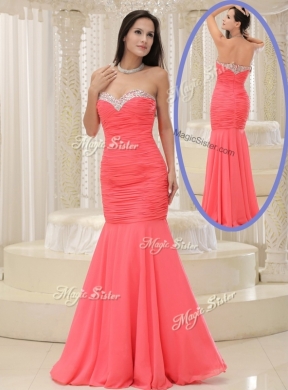 New Style Mermaid Sweetheart Coral Red Prom Dress