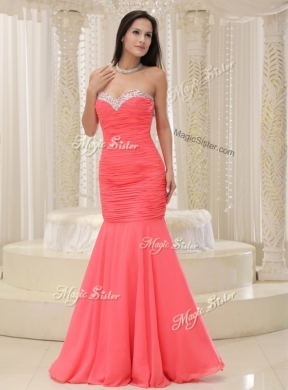 New Style Mermaid Sweetheart Coral Red Prom Dress