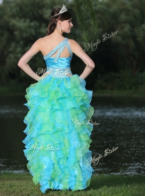 Pretty One Shoulder Side Zipper High Low Prom Dress in Multi Color