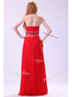 Simple Empire Strapless Red Prom Dresses with Beading