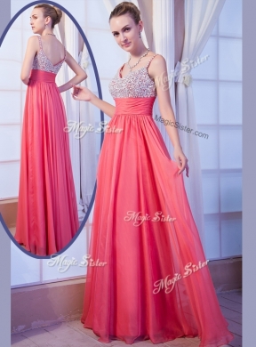 Simple Empire Straps Side Zipper Beading Prom Dress for Evening