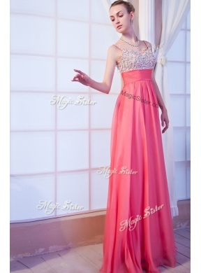 Simple Empire Straps Side Zipper Beading Prom Dress for Evening