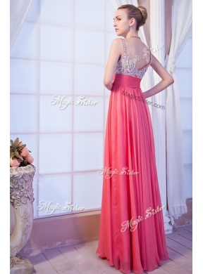 Simple Empire Straps Side Zipper Beading Prom Dress for Evening