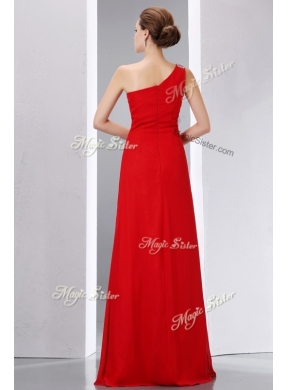 Cheap Column One Shoulder Bridesmaid Dress with High Slit