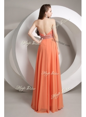 Cheap Empire Halter Top Orange Prom Dresses with Beading