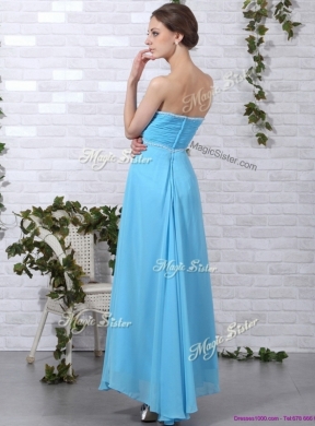 Cheap  Empire Sweetheart Slit Bridesmaid  Dresses in Aqua Blue