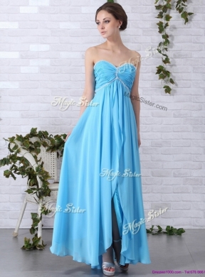 Cheap  Empire Sweetheart Slit Bridesmaid  Dresses in Aqua Blue