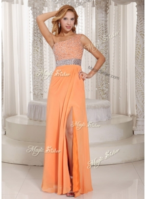 Cheap One Shoulder Beading Prom Dress with Side Zipper