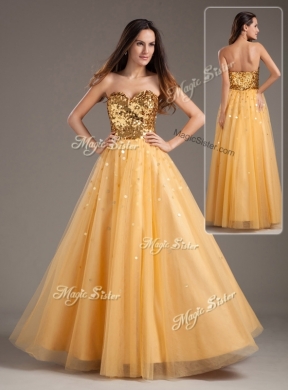 Cheap  Princess Sweetheart Sequins Long Bridesmaid  Dresses in Gold