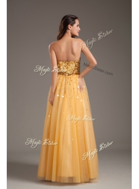 Cheap  Princess Sweetheart Sequins Long Bridesmaid  Dresses in Gold