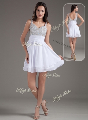 Cheap Short Straps Beading White Bridesmaid Dresses for 2016