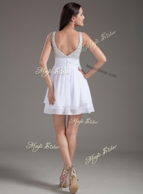 Cheap Short Straps Beading White Bridesmaid Dresses for 2016