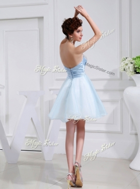 Cheap Short Sweetheart Beading Bridesmaid Dress in Light Blue